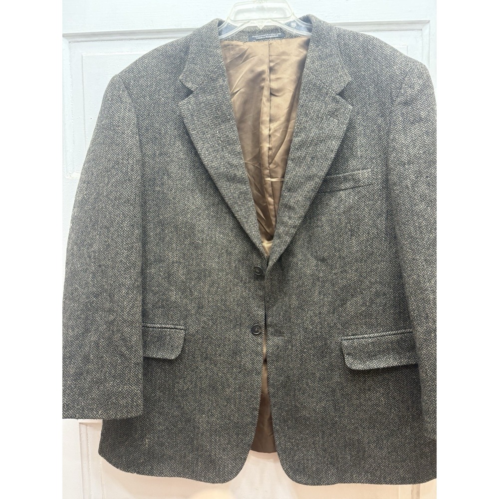 VTG Deansgate Men's Sport Coat Blazer Two Button Brown Lambswool Herringbone 44R